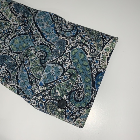Liles Clothing Studio custom made blue &‎ green paisley cuff link shirt.  EUC - Picture 9 of 11
